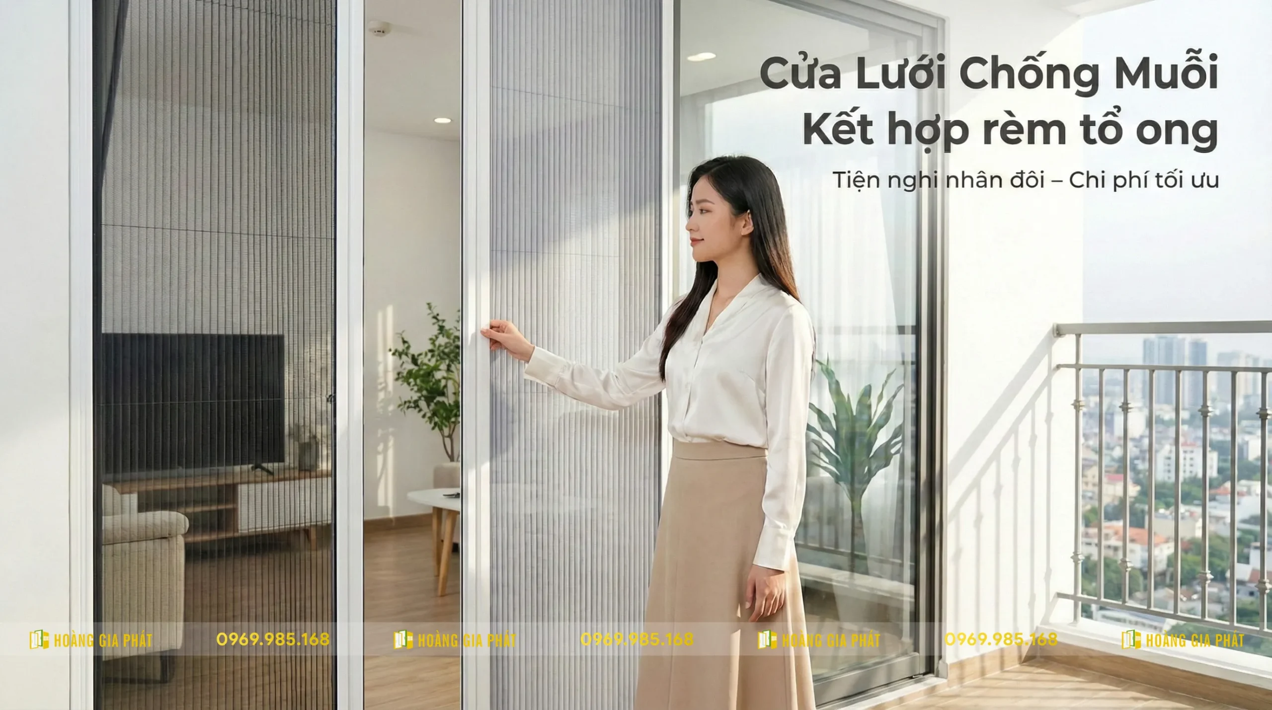 Cửa lưới chống muỗi kết hợp rèm tổ ong (2in1)
